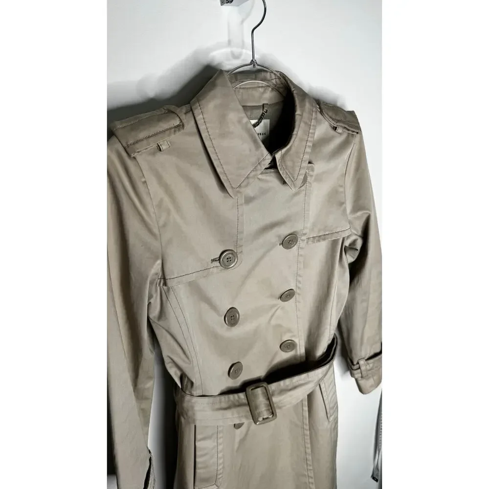 2008 Banana Republic Classic Khaki Cotton Trench Coat Belted Petite XS